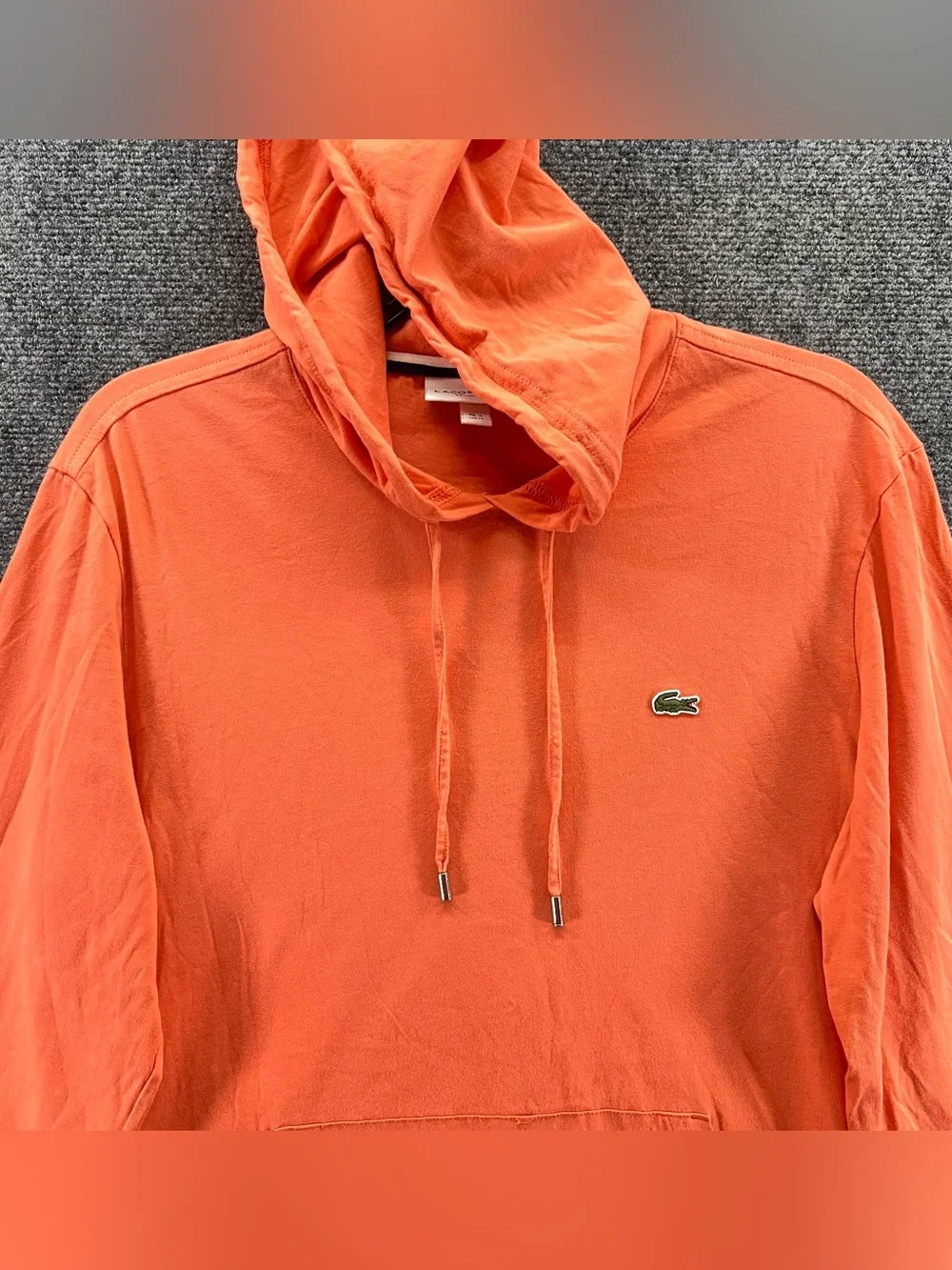 Lacoste Hoodie Mens M Orange Cotton Jersey Lightweight Logo Pullover Sweatshirt